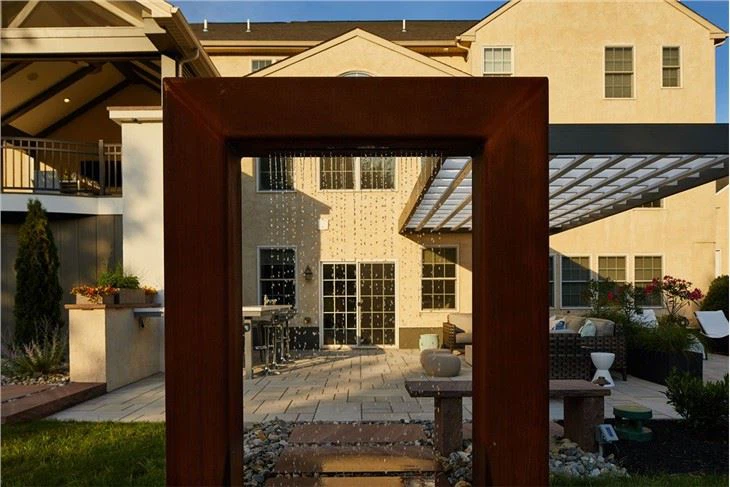 Corten 강철 야외 물 커튼 정원 분수