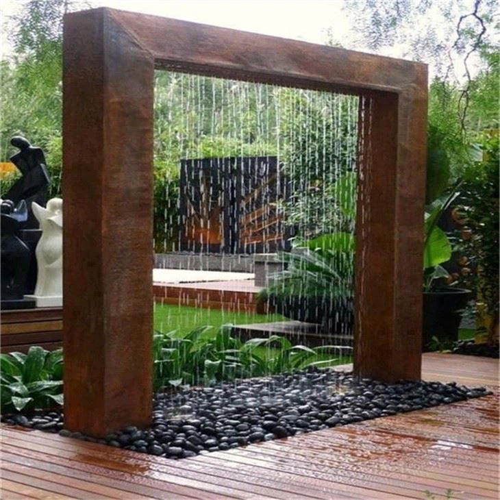 Corten Steel Outdoor Water Curtain Garden Water Fountain