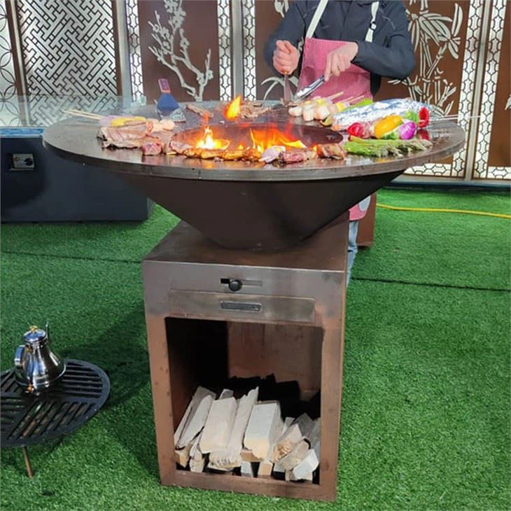 Corten Steel Fire Pit Brasero BBQ Table For Cooking